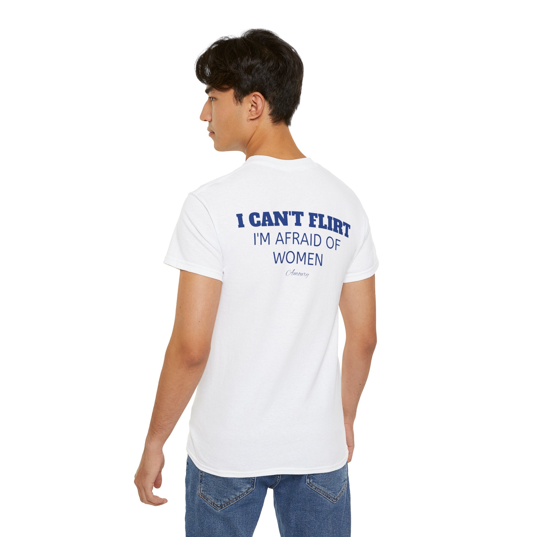 I can´t Flirt blue | Minimal Text Back Print t-shirt