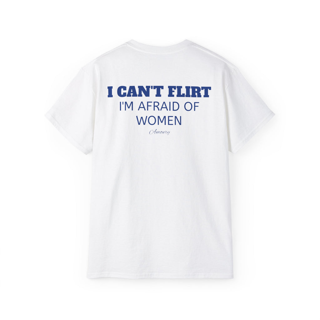 I can´t Flirt blue | Minimal Text Back Print t-shirt